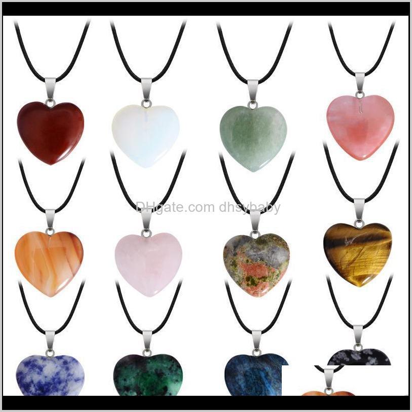 

Necklaces & Pendants Drop Delivery 2021 Natural Stone Gemstone Pendant With Pu Leather Chain Heart Shape Crystal Quartz Turquoise Charm Neckl