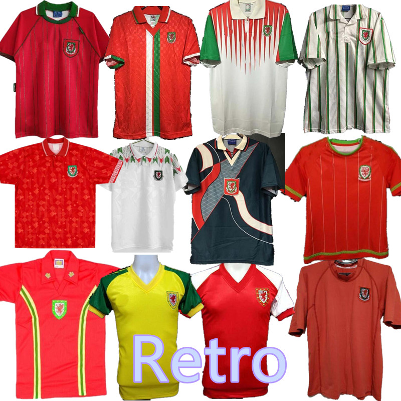 

1974 90 92 93 94 95 96 97 98 99 Wales men retro soccer jersey Giggs BALE Hughes Saunders Rush Speed vintage classic football shirt 2015 2014 1990 1992 1994 1995 82 83 2000 01, 1982 home