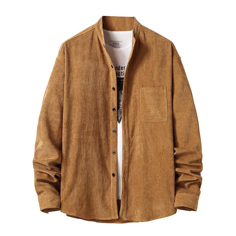 

Fashion Solid Color Corduroy Shirt Men 2021 Winter Button Up Mens Slim Fit Long Sleeve Dress Shirts Streetwear Chemise Men's Casual, Dark gray