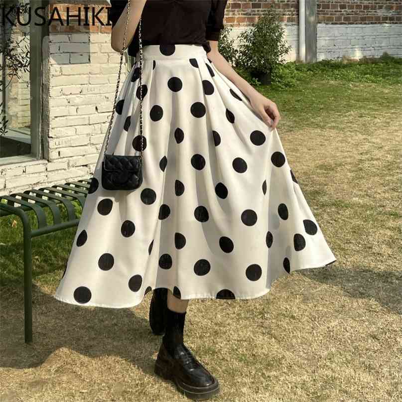 

Black Dot Skirts Womens Summer Elegant High Waisted Skirt Causal Korean A-line Faldas Largas Mujer 6J044 210603, Light apricot