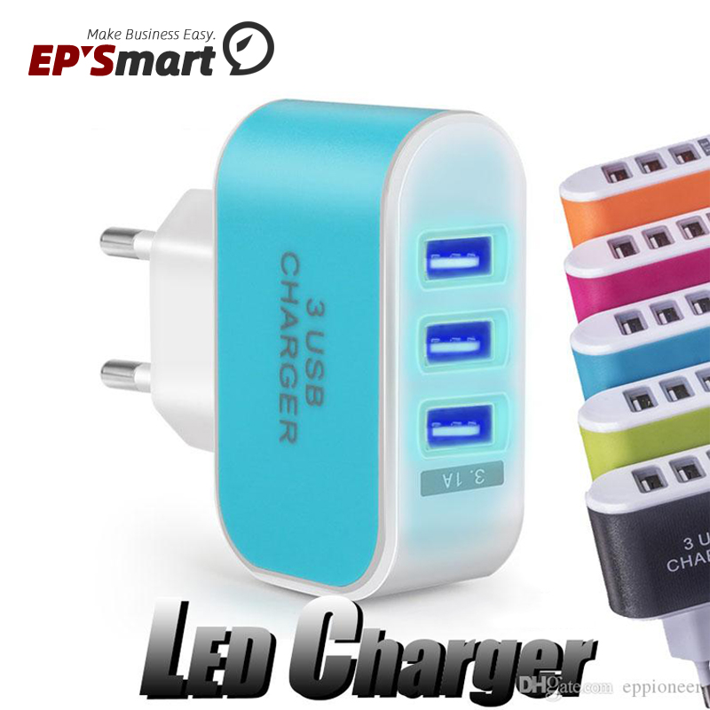 

US EU Plug 3 USB Wall Chargers 5V 3.1A LED Adapter Travel Convenient Power Adaptor with triple Ports For Samsung Galaxy S21 Note20 Ultra A52 Mobile Phone Charger