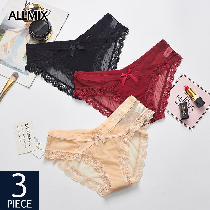 

Women' Panties ALLMIX 3Pcs/lot Sexy Women Lace Set Underwear Seamless Briefs Solid Low Waist Intimates Comfort Lady Lingerie, Set 6