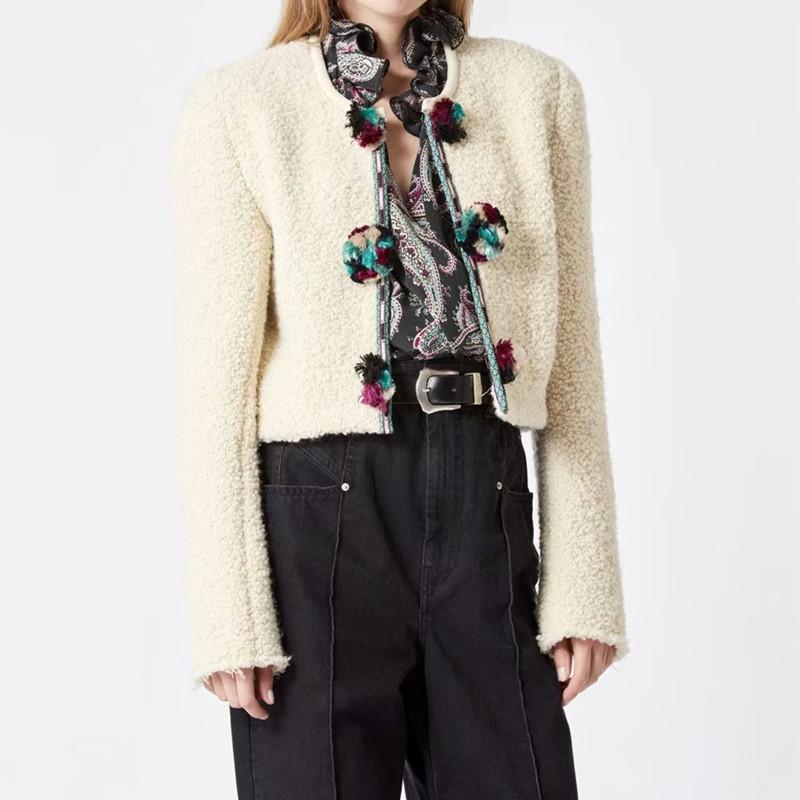 

Women's Jackets Women Lamb Furry O-Neck Short Coat Fur Balls Decoration Autumn Winter Fashion Female Cardigan Jacket Outwear Tops 2021, Black;brown