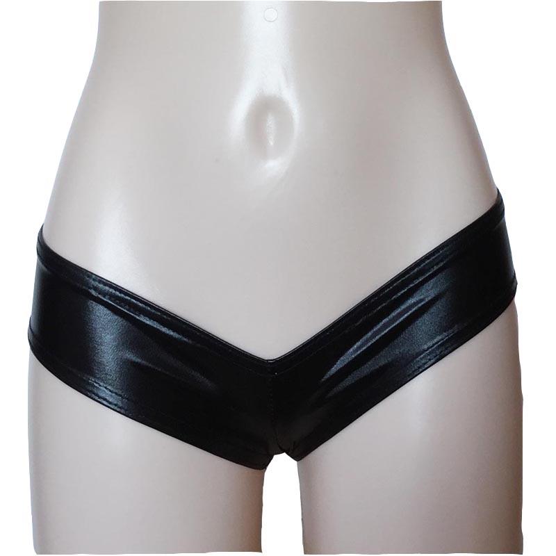 

Sexy Fantasy Wet Look Shiny Latex Style Low Waist Black Panties Underwear Tight Fit Thong Brief Fetish Wear Outfit Women's