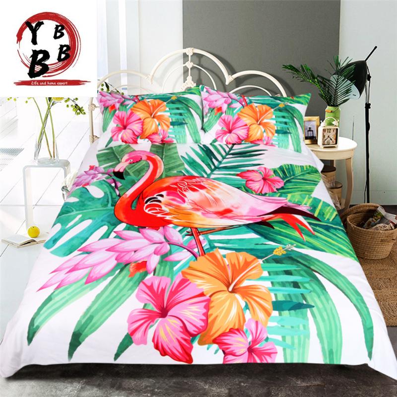 

Bedding Sets Flamingo Set Tropical Plant Quilt Cover King Size Home Bed Flower Print Pink And Green Fashion Bedclothes 3pcs, Style1