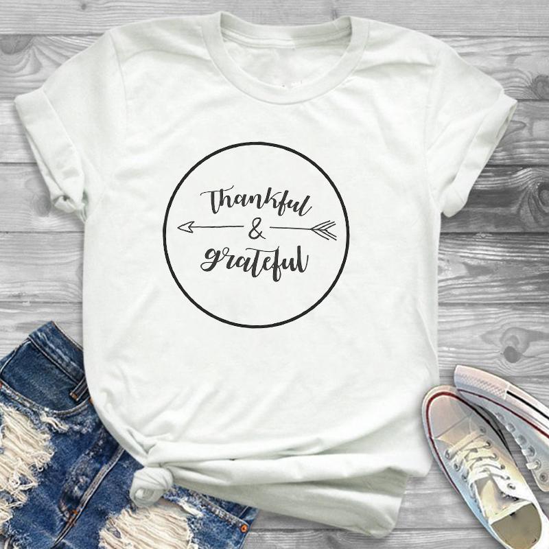 

Womens Female Graphic T Shirt T-Shirt Tee Tees T-shirts Women Be Thankful Grateful Arrow Fashion Clothing Thanksgiving Women, Cz20441