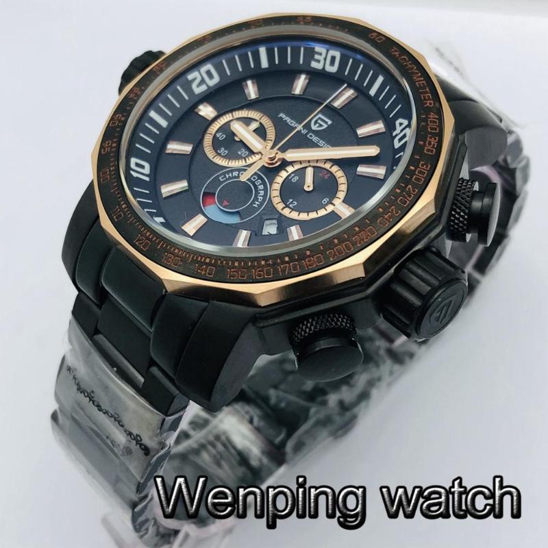

Pagani Design 46mm Mens Top Luxury Big Watches Black PVD Case Dial Waterproof Multifunction Full Chronograph Quartz Watch Wristwatches, Silver