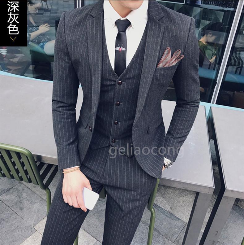 

Men Suit 2021 Men's Fashion Stripe Blazer Vest Pants Set Slim Fit Groomsmen Wedding Custom Made Mens Suits Groom Tuxedo & Blazers, Same as picture