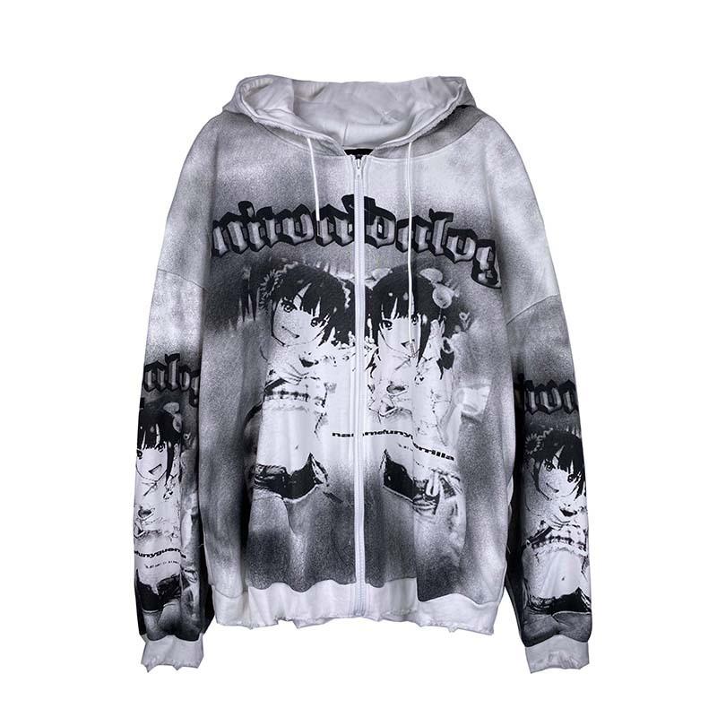 

Men's Hoodies & Sweatshirts Hip Hop Oversized Hoodie Men Fleece Sweatshirt Hooded Pullover Tokyo Anime Girls Black Tie Dye Fashion Cotton Zi, White