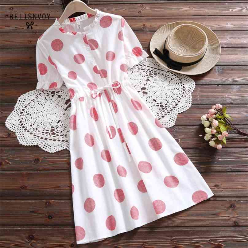 

Japanese Preppy Style Summer Women Lace Up Dress Ruffled White Purple Sweet es Polka Dot Printed Elegant Cute 210520