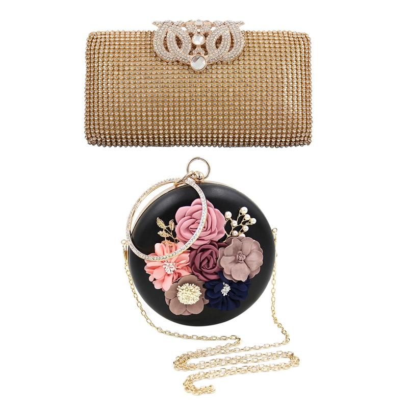 

1Pcs Dazzling Rhinestone Encrusted Evening Bag Clutch Purse Party Bridal Prom & Flower Bags Round Shape Wedding Part Shoulder