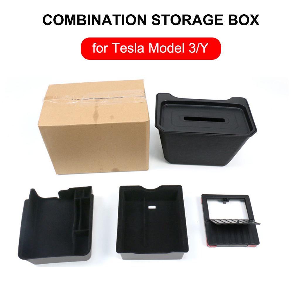 4PCS For Tesla Model 3/Y Combined TPE Rear-seat Storage Box ABS Central Control Armrest Boxes Hidden Storage Car Accessories-image-747355145