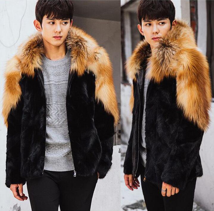 

Men' Fur & Faux Hooded Mink Leather Jacket Mens Warm Coat Men Loose Jackets Winter Autumn Thicken Fashion Black Brown
