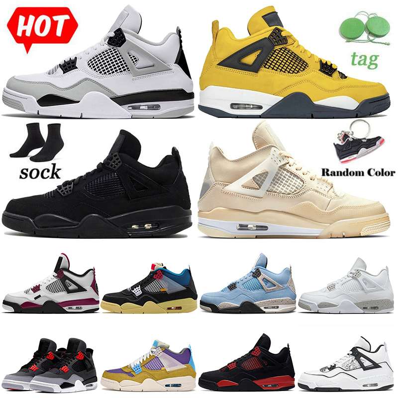 

With Socks Basketball Shoes JUMPMAN 4 Women Mens Trainers Jordan4s Military Black White Oreo Sail Off 2022 Fashion Infrared Shimmer Black Cat Fire Red Sports, A26 white cement 36-47
