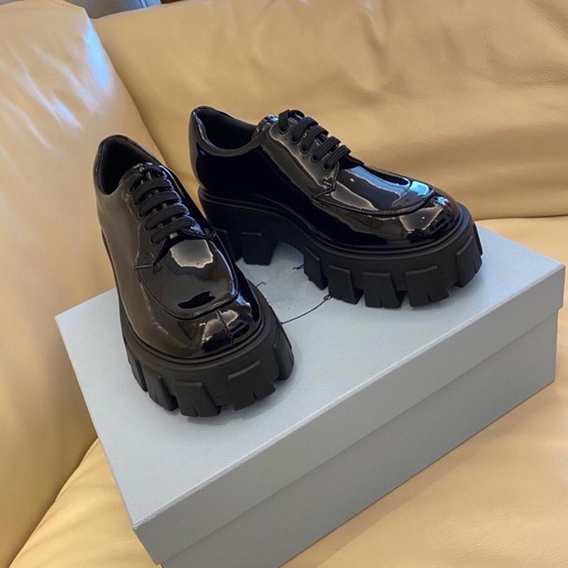 

2021 latest womens fashion shoes rubber thick sole calf leather upper classic muffin design luxurious and beautiful 35-42, Bright black