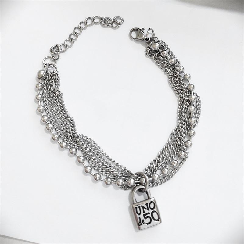 

Charm Bracelet Multilayer Beads Chains Round Circle Lock Pendant Jewelry For Women Bracelets, Golden;silver