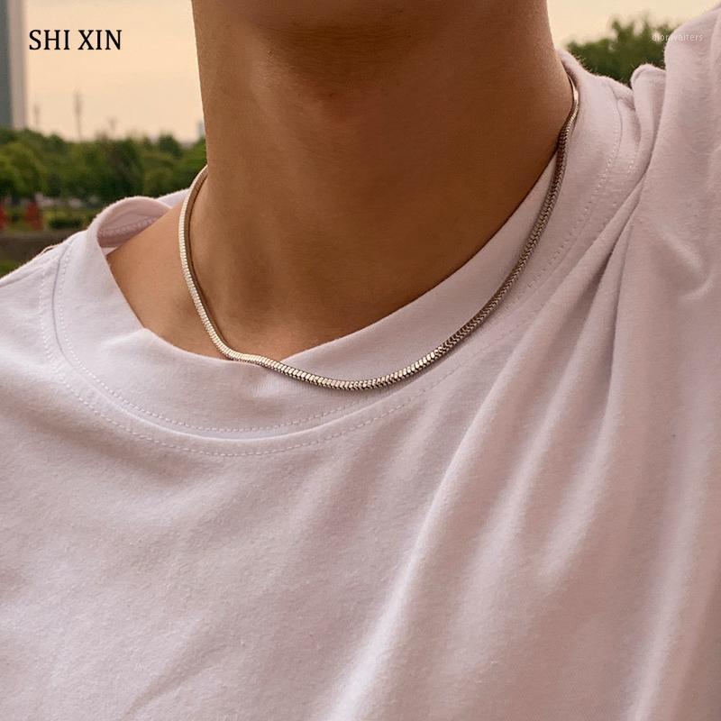 

Chains SHIXIN Simple Snake Chain Necklaces Men Trendy Silver Color Thin Short Choker Collar For Women 2021 Fashion