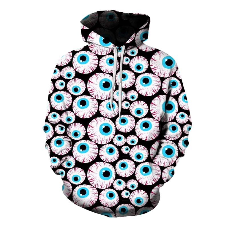 

Halloween eyeball Pattern Men  3D Printing Hoodie Visual Impact Party Top Punk Gothic Round Neck High Quality Sweatshirt, Multi