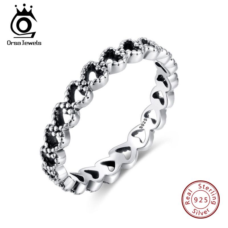 

Cluster Rings ORSA JEWELS 100% 925 Sterling Silver Finger Stackable Female Hollow Heart Shape Brand Fine Girls Jewelry Party Gift PSR65, Golden;silver