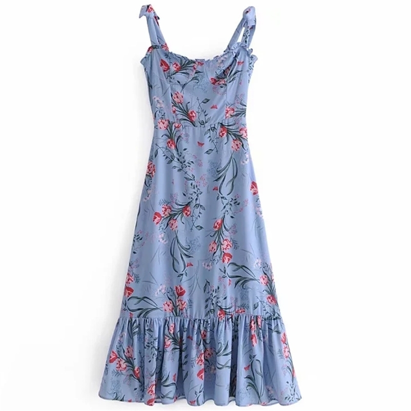 

Summer Strap Long Dress Sey Ladies Fashion Floral Print Soft Slim Streetwear Casual 210524, As the photo