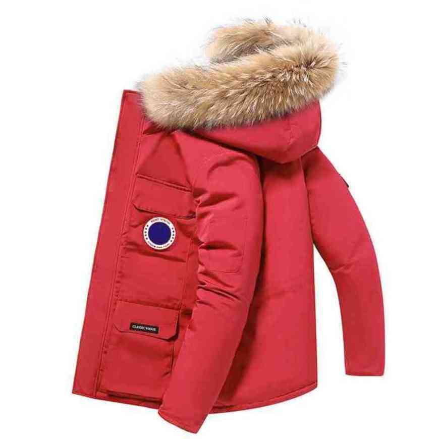 

Winter Canadian Raccoon Dog Real Hair Collar Men And Women Lovers Tide Goose Down Jacket Thickened Parker Gooses Work Coat
