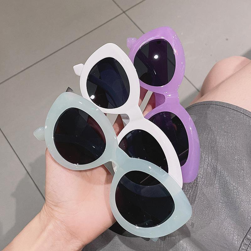 

Sunglasses Ins Fashion Cat Eye Women Retro Jelly Color Shades UV400 Eyewear Men Green Pink Purple Sun Glasses, White;black