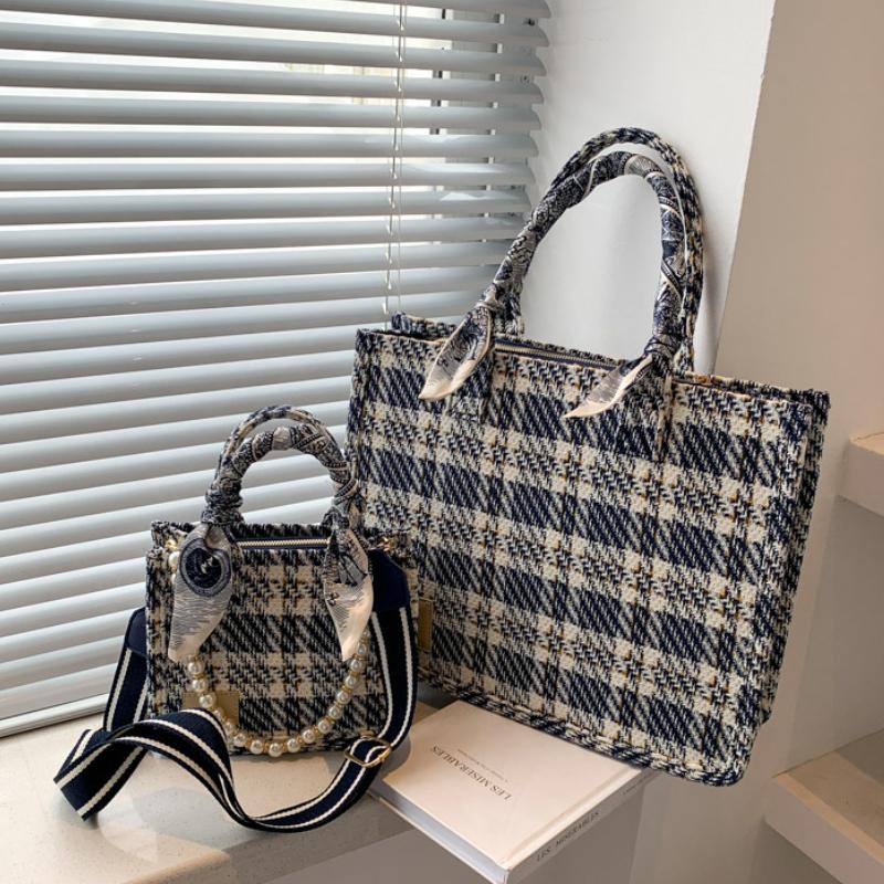 

Evening Bags Lattice Large Tote Bag 2021 Summer High-quality Canvas Women's Designer Handbag High Capacity Shoulder Messenger, 21 cm