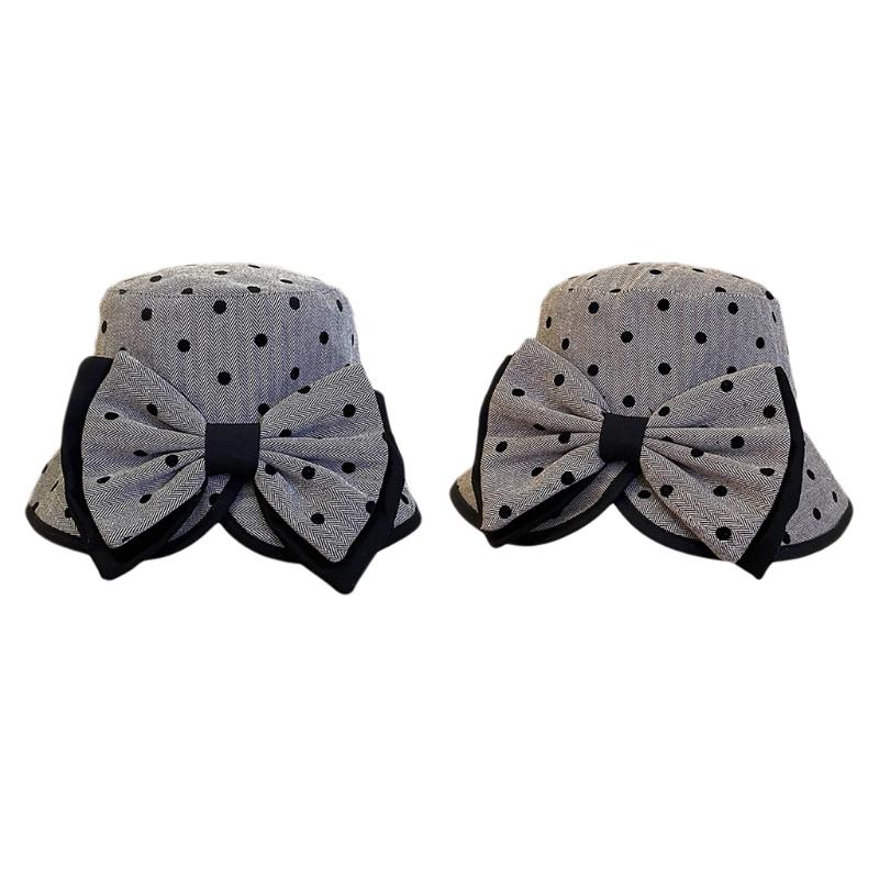 

Wide Brim Hats Lovely Polka Dot Bow Hat Fisherman Casual Bucket Sunprotect WideBrim, Black