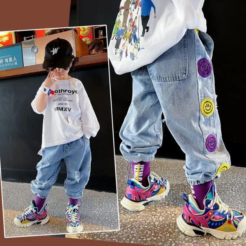 

Jeans Haram Pant For Kid Boys Denim Trousers Children Boy Casual Cotton Kids Broidery Novelty Loose Elastic, As pic
