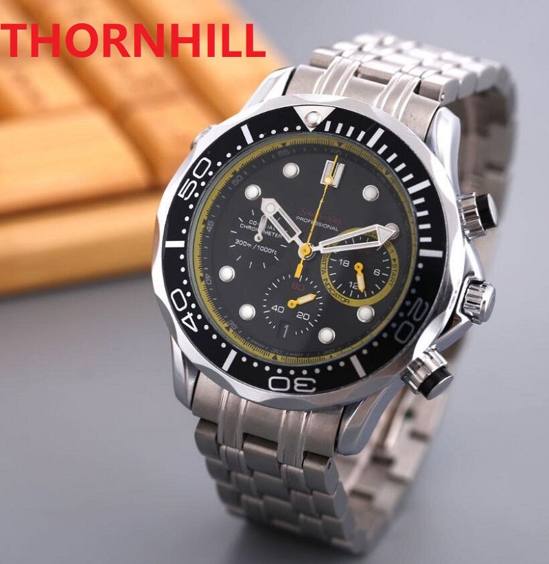 

Top Full Functional Stopwatch Watch Men high quality fine Stainless steel Mens Orologio di Lusso 5ATM waterproof wristwatch, Slivery;brown