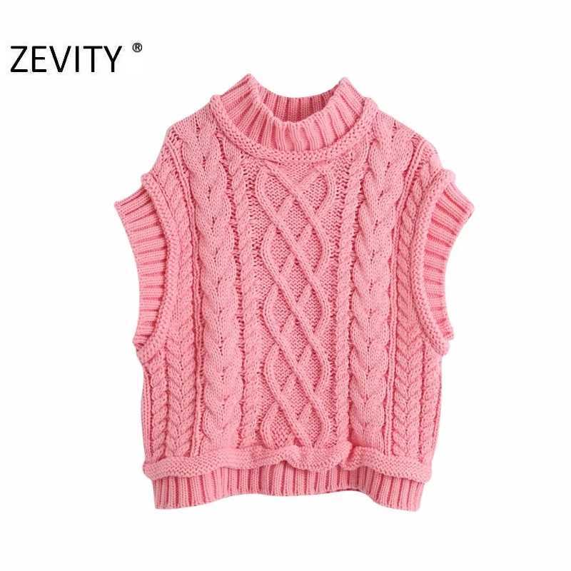 

ZEVITY women fashion o neck solid twist knitting sweater female sleeveless casual slim vest sweaters chic pullover tops S393 210603, Bb s393z