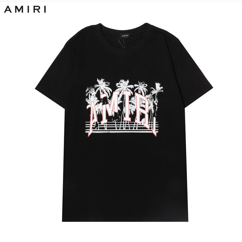

Men and women summer t-shirts coconut tree letter printing loose round neck amir casual short-sleeved T-shirts, White;black