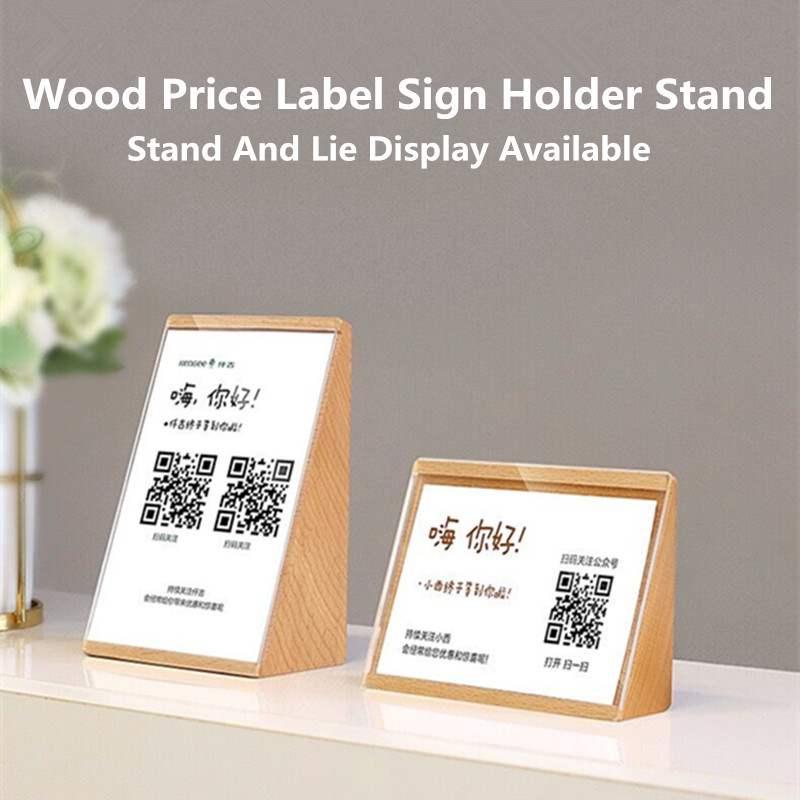 90*55mm Mini Wood Produts Price Label Paper Tag Holder Display Stand Frame Slant Table Acrylic Sign Holder-image-687917237