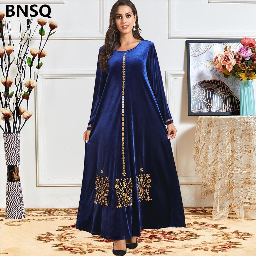 

Casual Dresses Plus Size Maxi Muslim Fashion for Women Abaya Dubai Turkish Hijab Dress Kaftan Moroccan Islamic Clothing Robe Longu, Blue dress