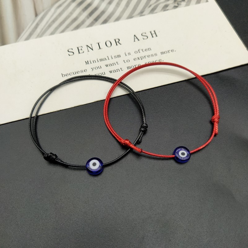 

2 pcs Flat Blue Evil Eye Woven Men Lucky Bracelet Women Adjustable Lucky Black Red String Bracelets Femme New Fashion Jewelry, Golden;silver