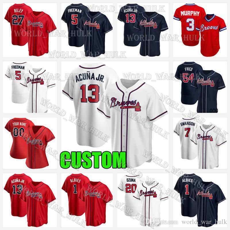 

13 Ronald AcuÃ±a Jr. 20 Marcell Ozuna Jersey 5 Freddie Freeman Dansby Swanson 1 Ozzie Albies Mike Soroka Baseball Jerseys Custom Women, Blue;black