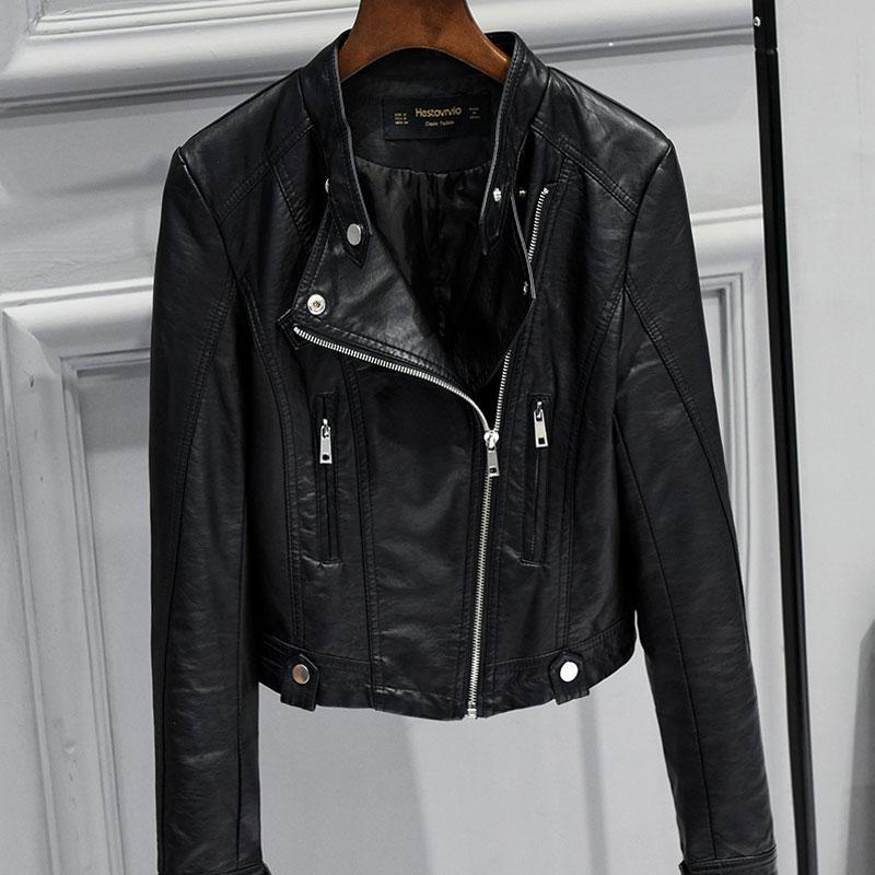 

Women' Leather & Faux Women Jacket Short Black Korean Biker Coat Spring Autumn Abrigo Mujer LNE225 Pph572
