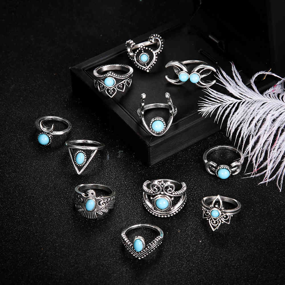 

Bijoux Exagéré Turquoise Croissant Hibou Alliage Anneaux 11 Pièces