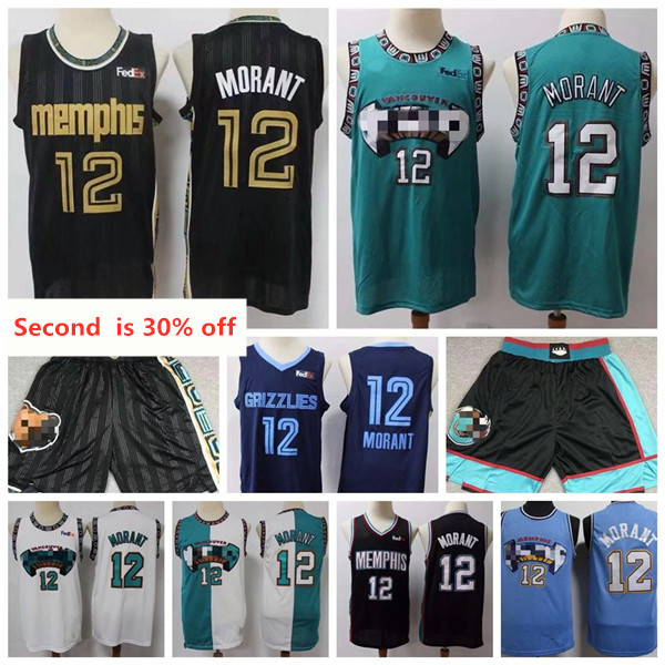 

Memphis Grizzlies Mens 10 Bibby Jersey 12 Ja Morant Basketball Jerseys 2010/21 City Basketball Shorts Edition 100% Stitched, Black