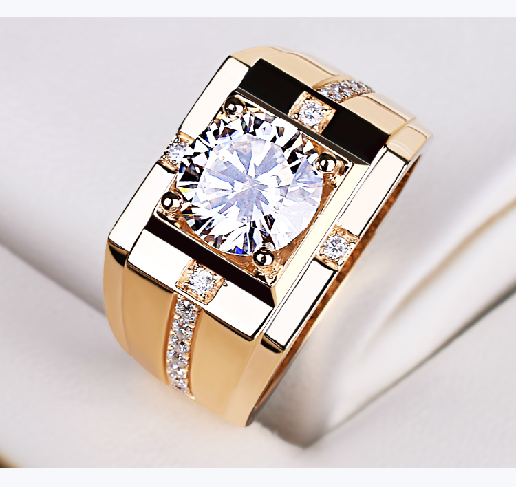 

Jewelry Mosangshi men's 18K Gold 1 carat diamond ring with stable atmospheric quality and wide arm