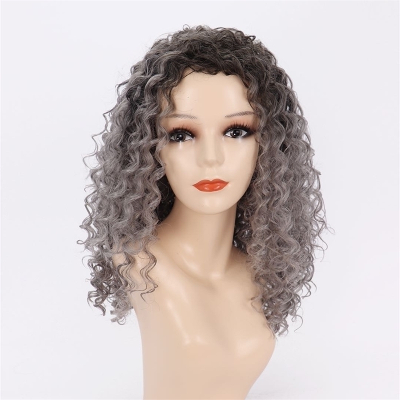 

hair, Small long curly gradient black gray fashion women's Headcover 9338