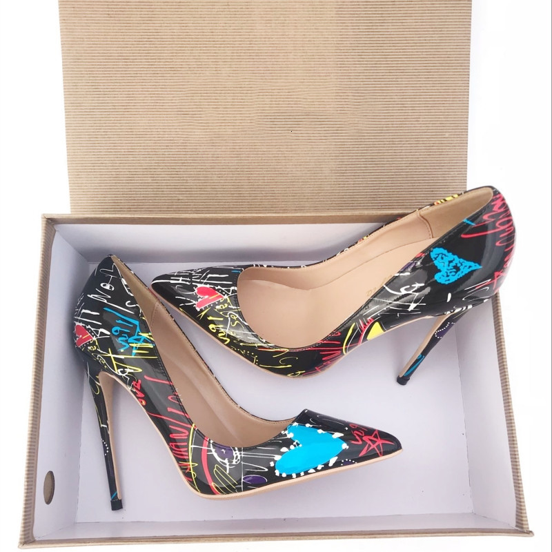 

dress shoes black high-heeled graffiti shoes, 12cm, 10cm, 8cm, sexy, with pointed headlights, party, large 43 pointed, for small 33 aj26