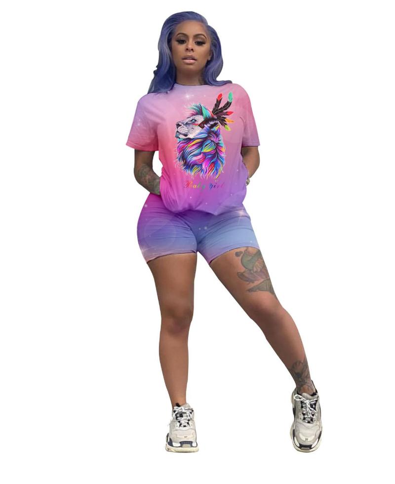 

Echoine Galaxy Animal Print Two Piece Set Shorts Summer Short Sleeve Jogging Female Colorful Sport Matching Lounge Wear Women's Tracksuits, Gray