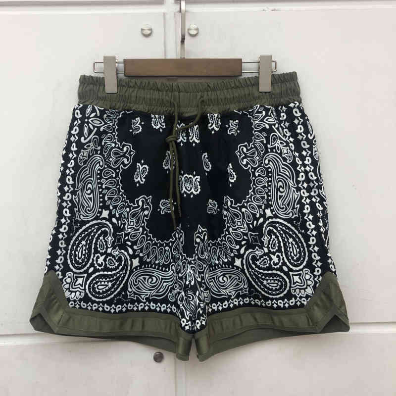 

Heavy Fabric Classic Cashew Flower Shorts Men Women High Quality Pockets Patchwork Drawstring Breeches, Black