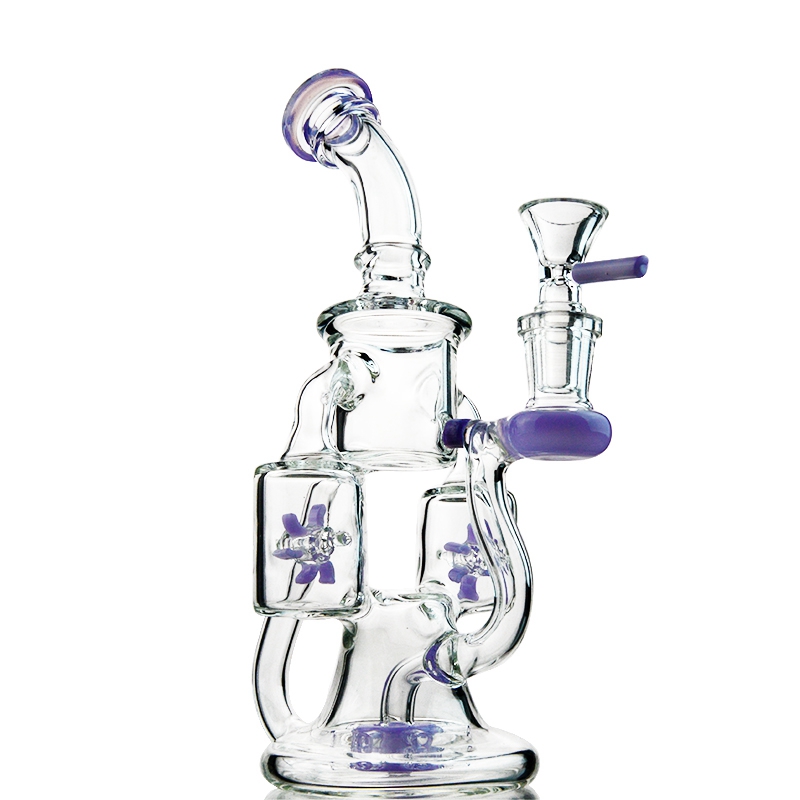 

Double Recycler Glass Bong Oil Dab Rig Bent Hookah Perc Water Pipe Propeller Percolator 14mm Female Joint Pipes Rigs Bongs 4mm Thick With Bowl Hookahs