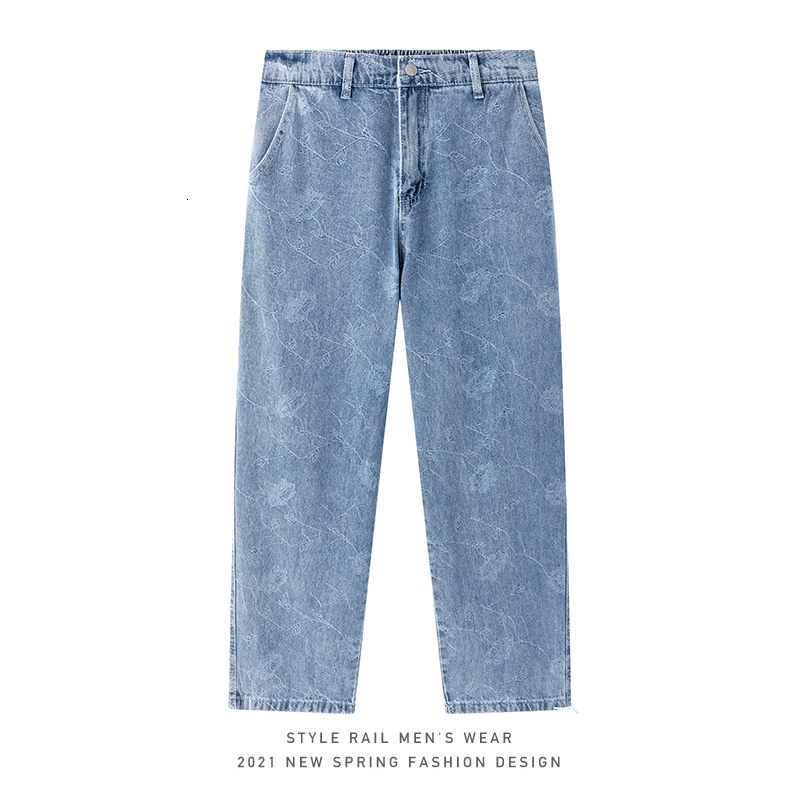 

men's jeans letter jacquard jeans for men trends in korean fashion teenage clothes straight leg denim harajuku streetwear pants 6acz, Blue