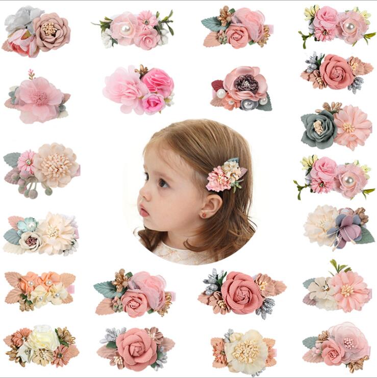 

Ins Cute Girl Hair Accessory Stereo Handmade Imitation Flower With Pearls Design Barrettes Accessories kids Jewelry Birthday Gift clipper