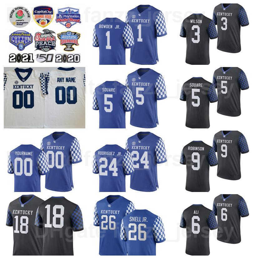 

NCAA College Football Kentucky Wildcats Jersey 7 Will 24 Chris Rodriguez Jr 1 WanDale Robinson 6 Josh Ali 5 DeAndre Square 23 Tyrell Ajian Blue Black White Team