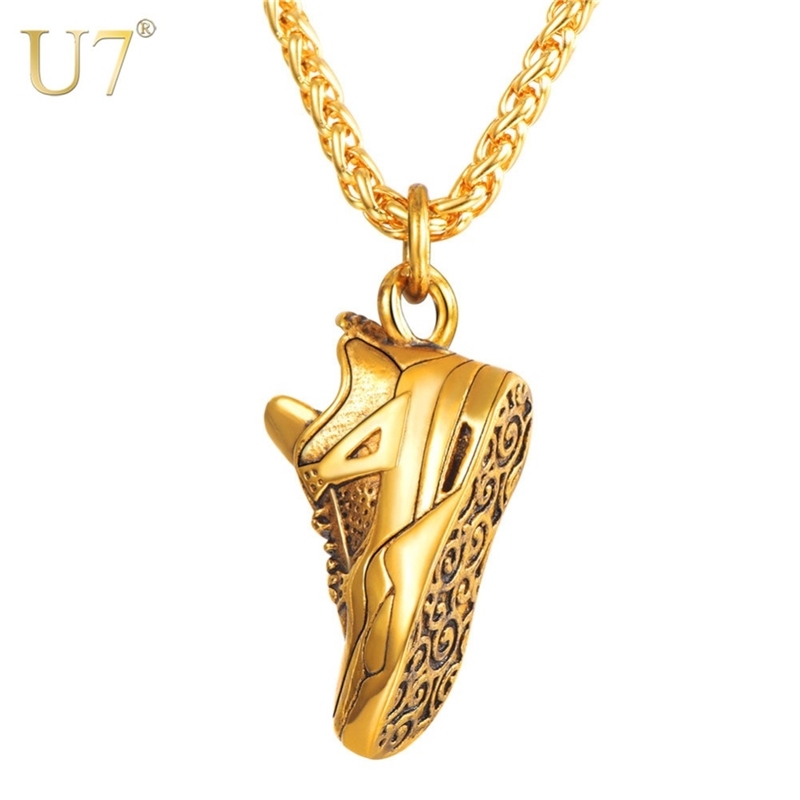 

U7 Steampunk Stainless Steel Sports Shoes Pendant Necklace For Men Punk Chain Metal Choker Collares Jewelry Gifts P1186 210331