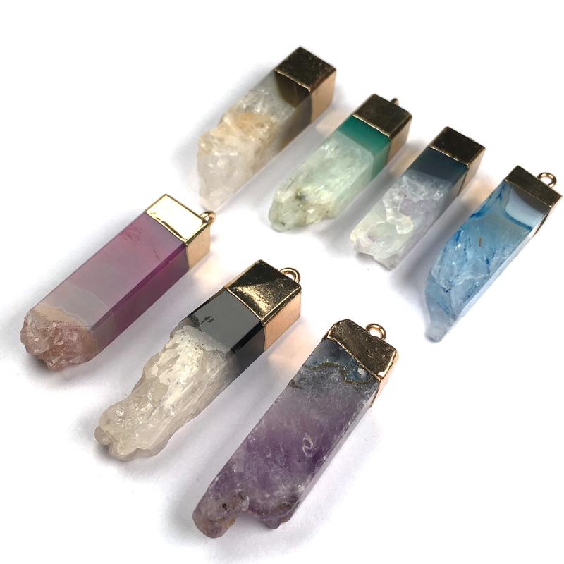 

Charms Natural Stone Pendants Charm Agates Necklace Pendant For Jewelry Making Size 12x40-13x45mm, Bronze;silver